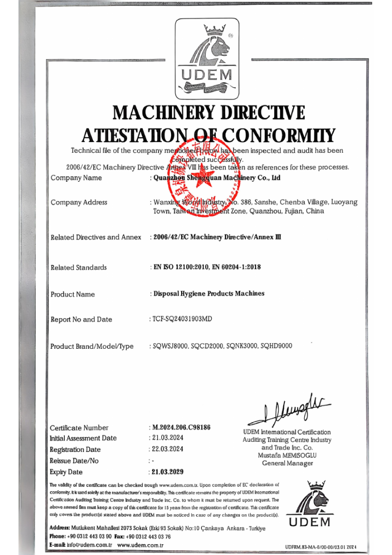Original machinery directive attestation preview